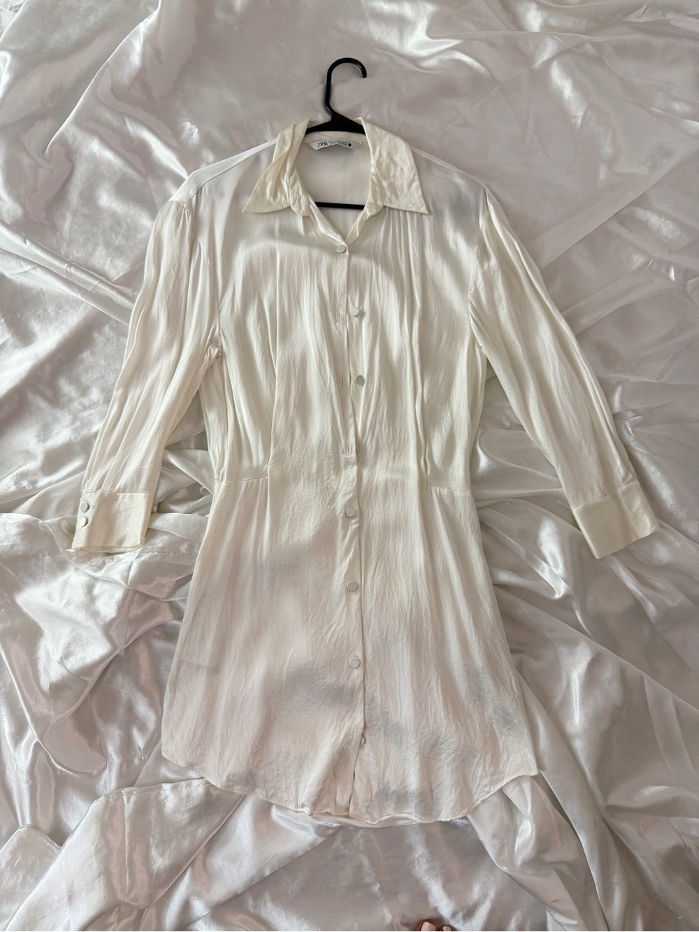 Zara Cream Button-Front Mini Shirt Dress